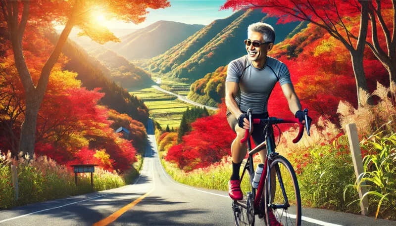 紅葉の中のサイクリング