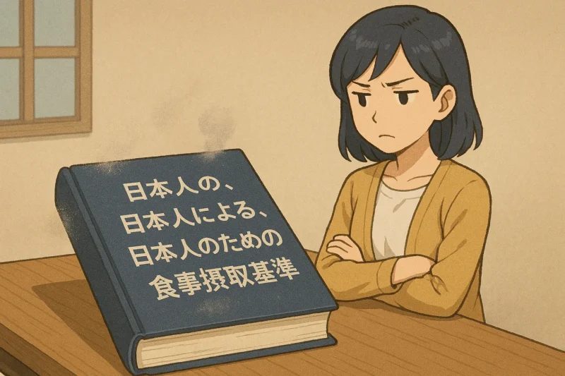 「日本人の、日本人による、日本人のための?食事摂取基準」をイメージしたAI生成画像（創作画像）