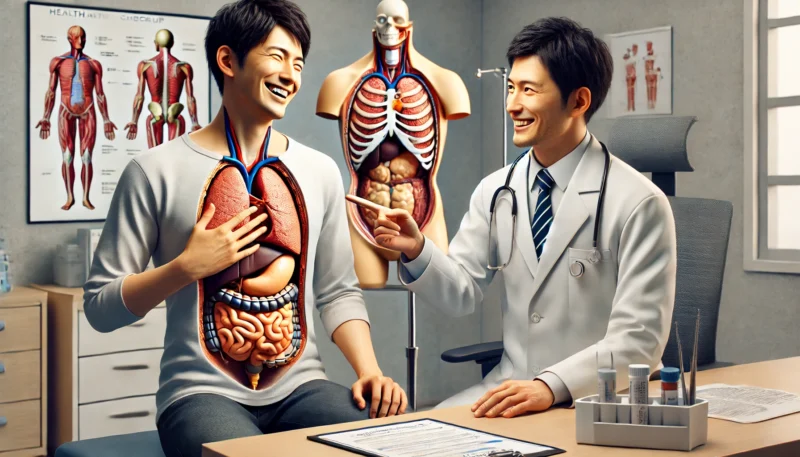 健康診断の結果の説明を受けている男性
